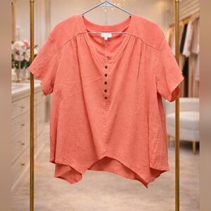 NWT ODDY Medium Coral Short Sleeve Blouse